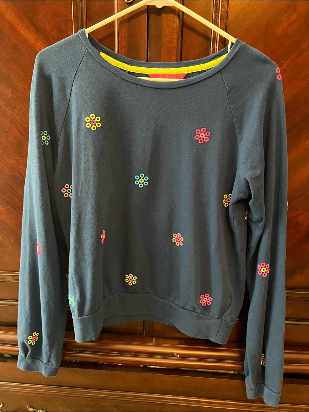 Lilly Pulitzer Navy Sweatshirt with Multicolor Floral Eyelet Embroidery